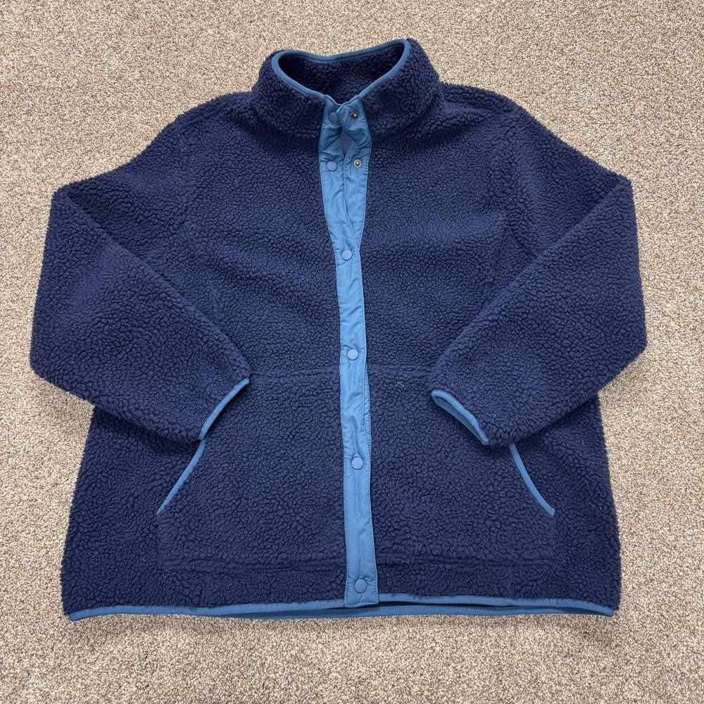 Lands' End Jacket Womens 1X Blue Sherpa Fleece Snap Front Collared Pockets